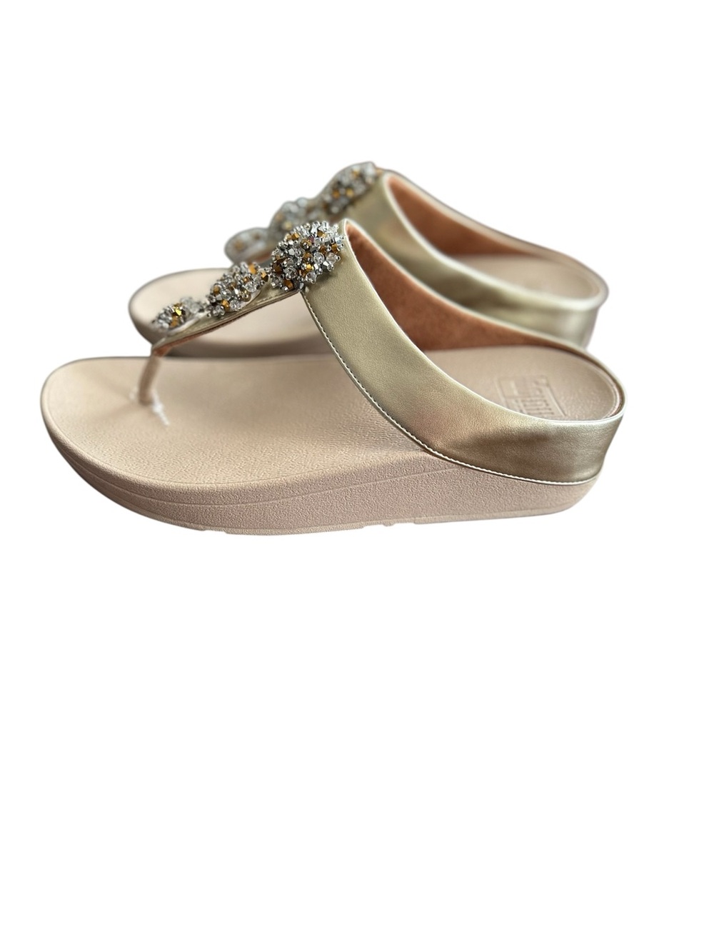 NEW FitFlop Galaxy Gold Wedge Thong Sandals with Jewel Accents size 7